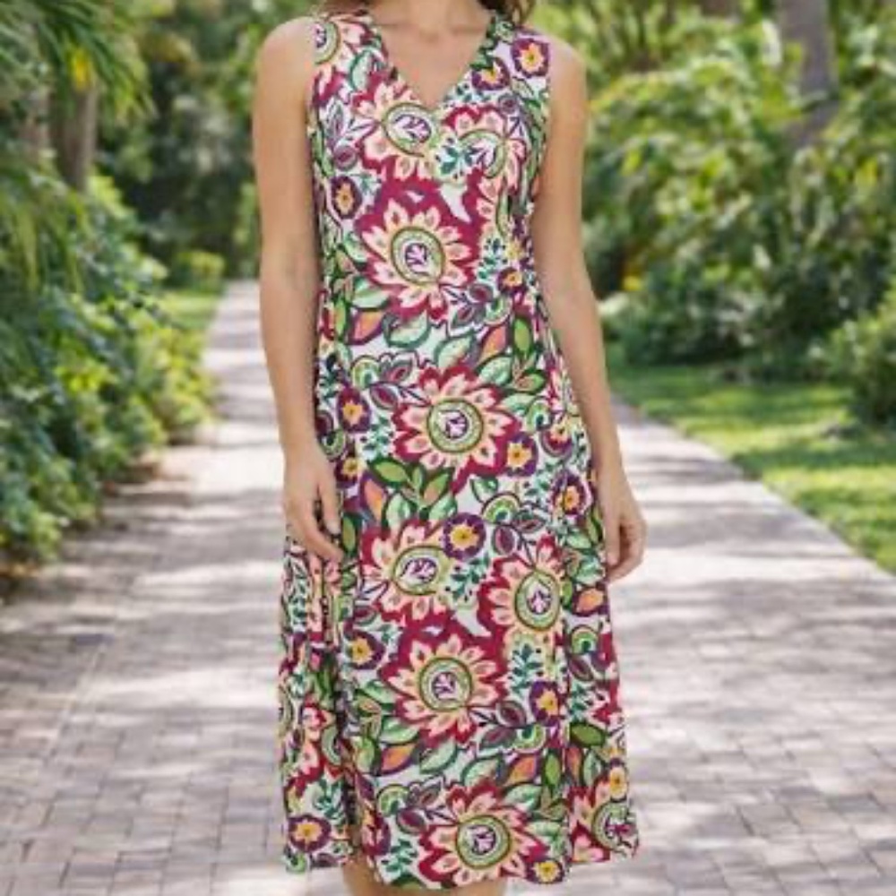 NWT Soft Surroundings Malee Colorful V-neck Faux Wrap Maxi Dress 3X Tropical
